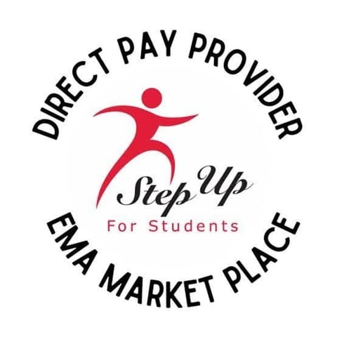 Step Up For Students logo featuring a red figure in motion with text reading Direct Pay Provider and EMA Marketplace
